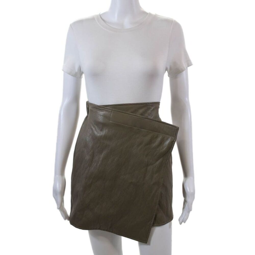 Drew Womens Above Knee Faux Leather Wrap Mini Skirt Brown Size Extra Small